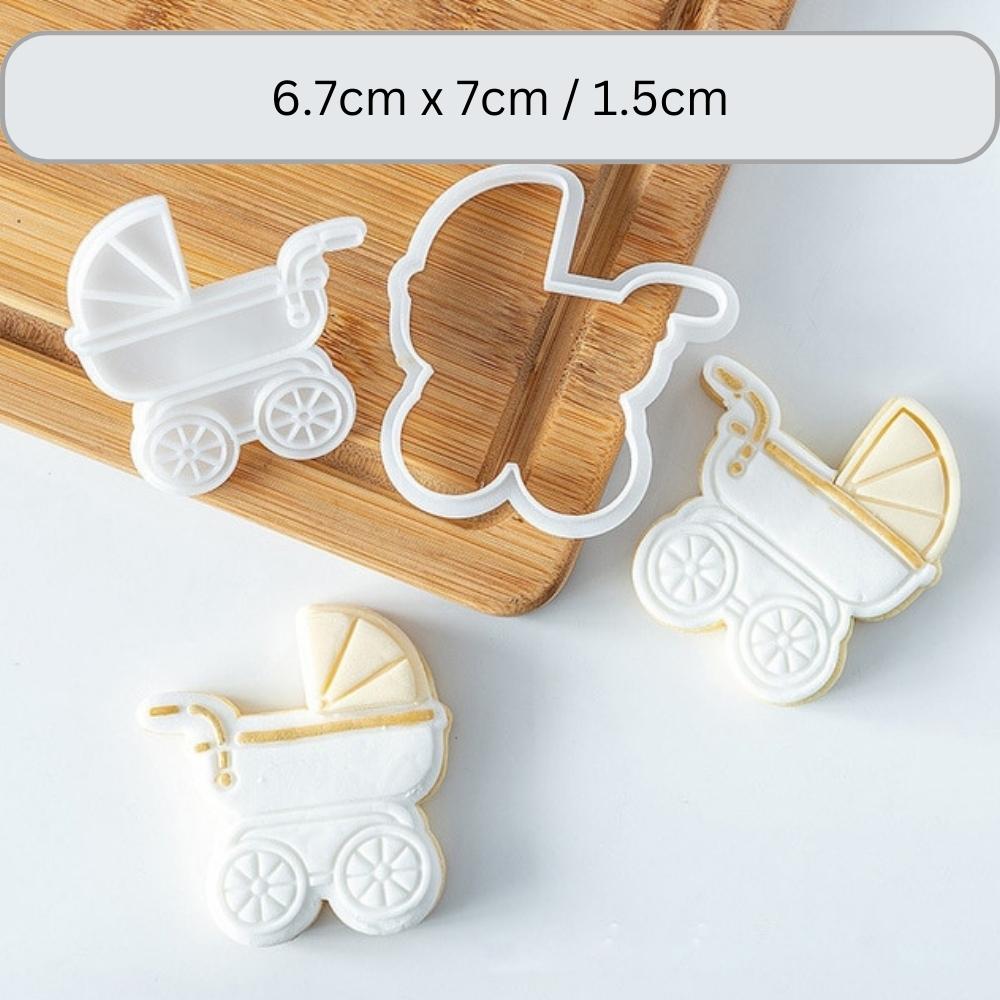 Moleou Baby Shower Cookie Cutter Set, 7Piece Cookie Cutters Include: Onesie, Bib, Baby Carriage, Bottle, Rattle, Rocking Horse and Frame, with Extra