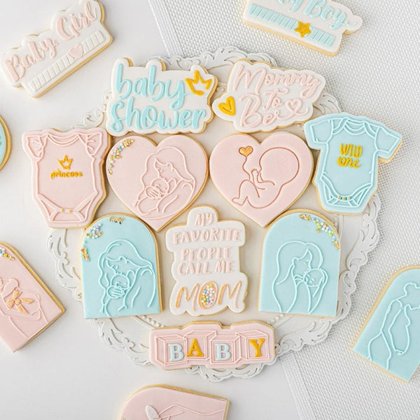 Baby Shower Cookie Cutter & Stamp - Girl Boy Pregnant Mother Onesies Princess Wild One DIY