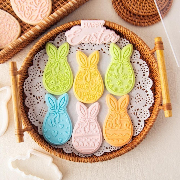 Easter Bunny Cookie Cutter & Stamp - Set of 8 Pieces - Easter Egg
